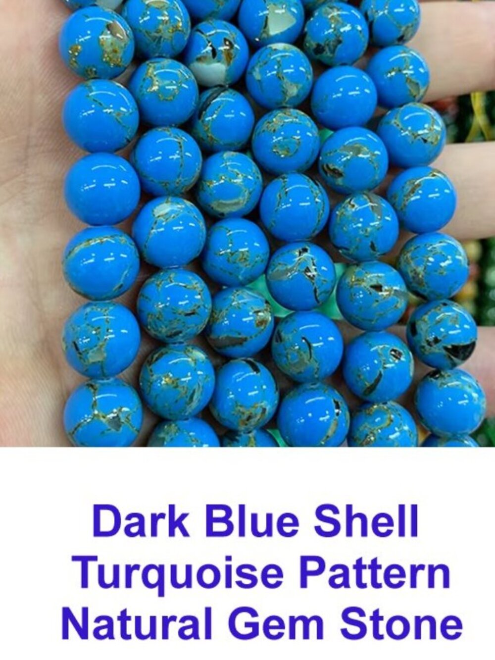 Dark Blue Shell Turquoise Pattern Natural Gem Stone 15" Strand